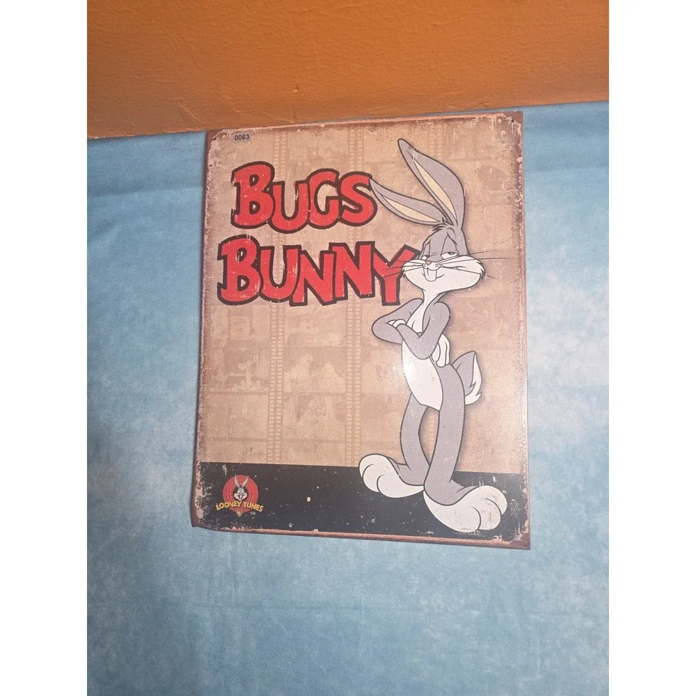 Looney Tunes Bugs Bunny Metal Wall Sign Plaque Hanging Retro Distressed